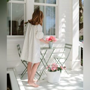 lake pajamas x julia berolzheimer POPLIN GATHERED SLEEVE DRESS IN SPRING VINE
